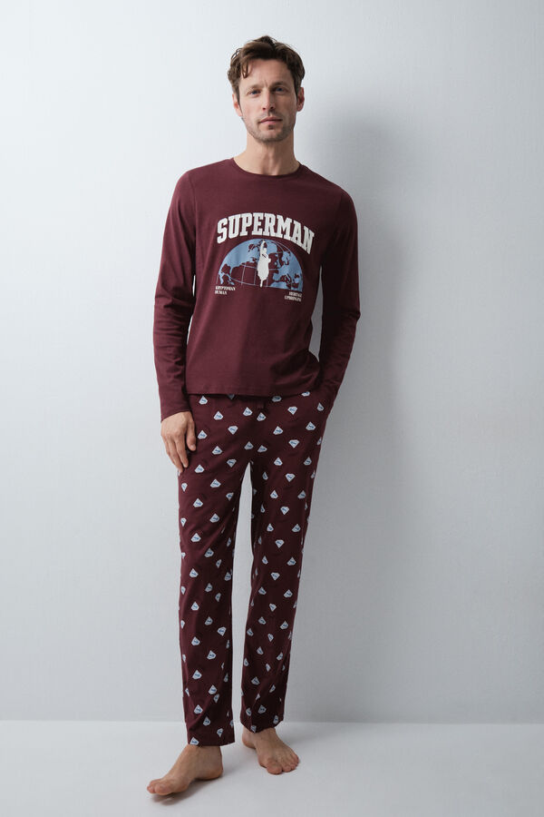 Women'secret Pijama largo algod&oacute;n Superman granate burdeos