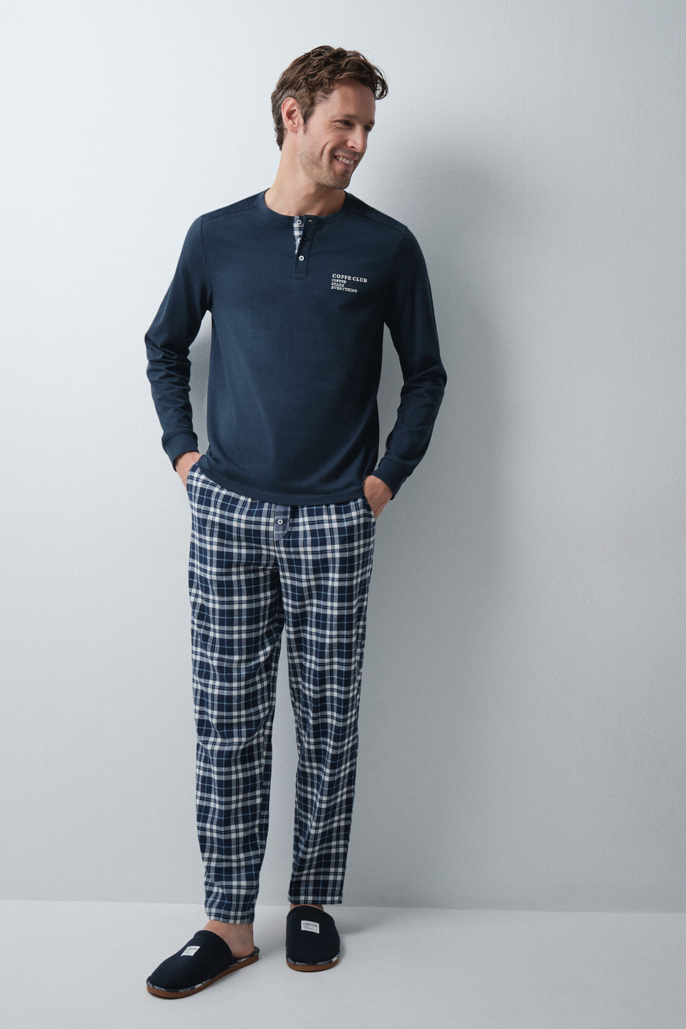 Women'secret Pijama largo algod&oacute;n azul navy cuadros