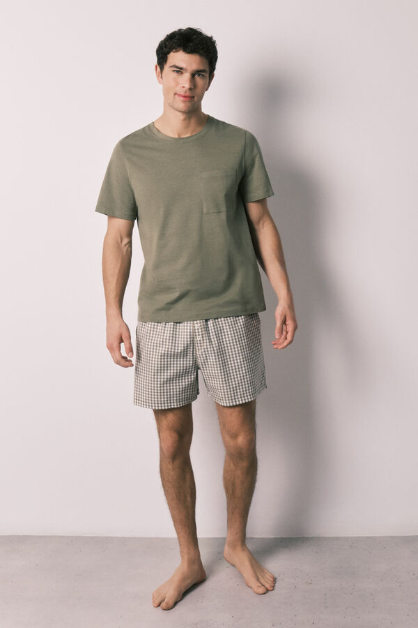 Women'secret Pijama corto hombre algod&oacute;n cuadros kaki